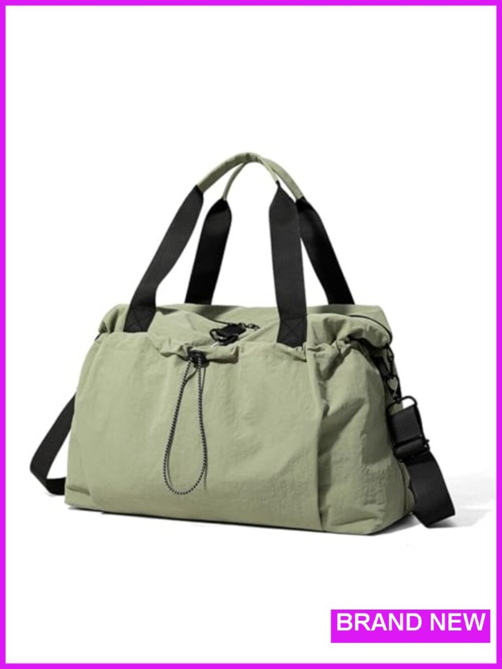 Large Nylon Zipper Tote Crossbody Gym Travel Bag with Detachable Shoulder Strap